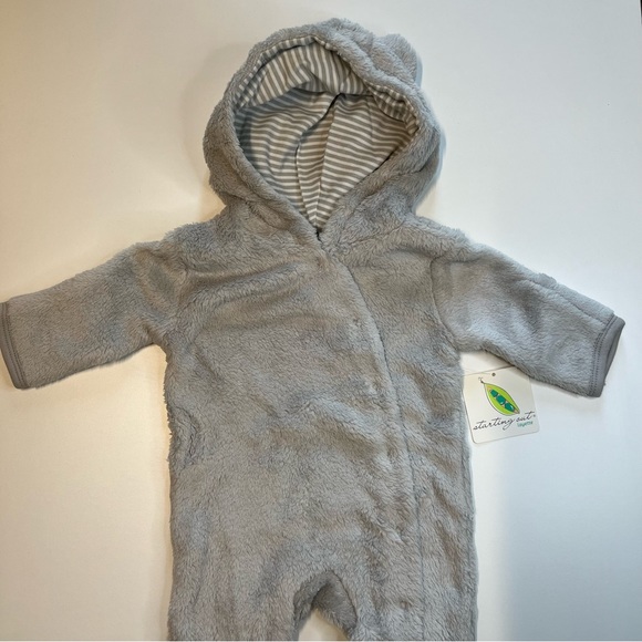 Starting Out Fuzzy Gray Onesie w/ Bear Ears on Hood, NWT!! - Picture 2 of 5